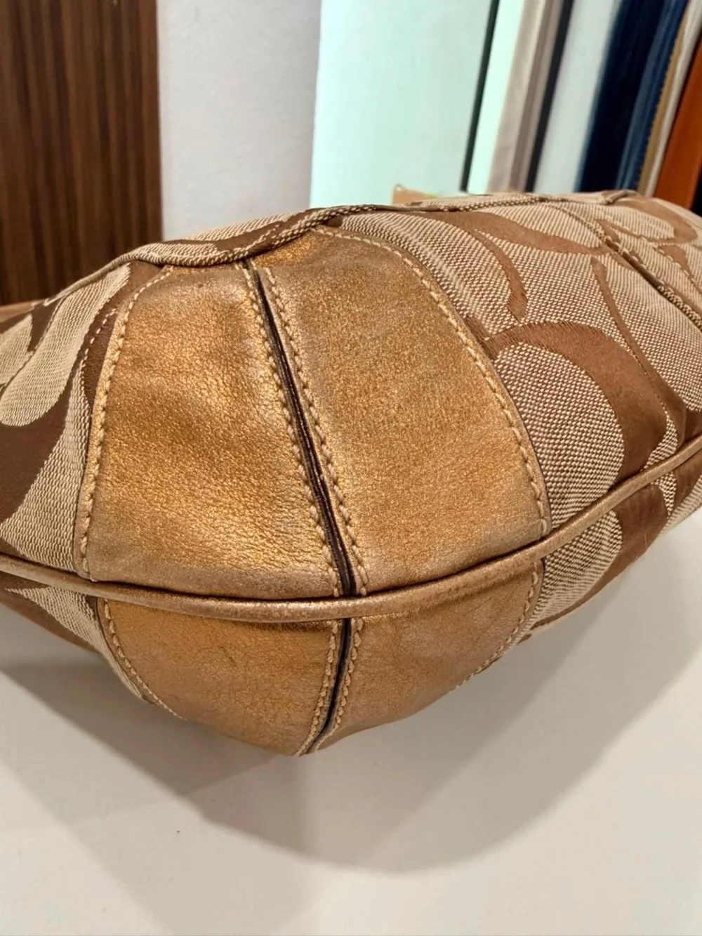 Coach Ergo Y2K Monogram Canvas Leather Hobo Brown Tan Shoulder Bag VTG #11600